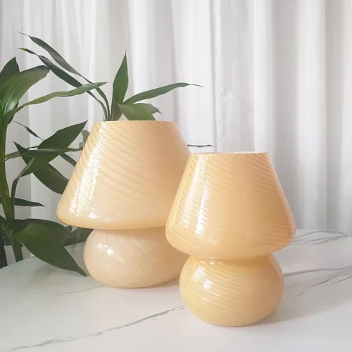 Miniatura 5 de Lámpara de mesa con forma de hongo y remolino, lámpara de mesa de vidrio translúcido, estilo italiano, moderna lámpara de escritorio a rayas