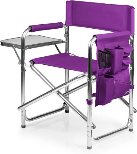 PICNIC TIME Silla deportiva con mesa auxiliar, sillas de camping acolchadas plegables para adultos al aire libre con portavasos y panel de Púrpura