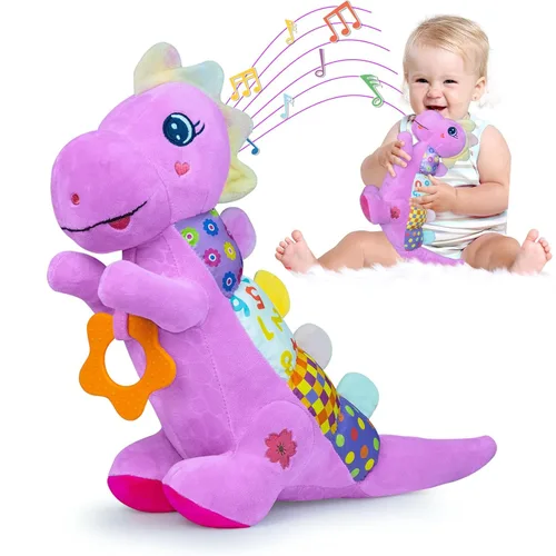 Juguetes Musicales de Peluche de Dinosaurio Bebé para 0-3-6-9-12 Meses, Juguetes de Dinosaurio para Tiempo Boca Abajo de Bebés con Papel de Sonido