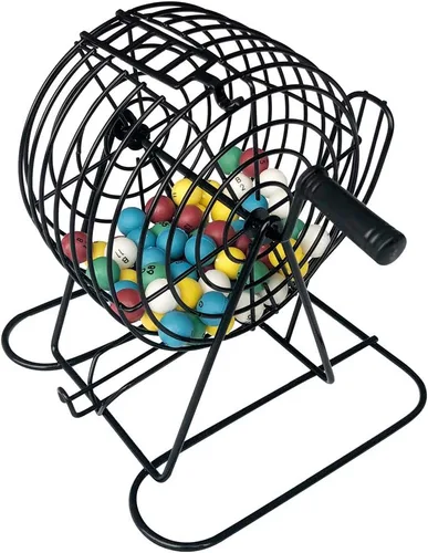 Miniatura 2 de Juego de bingo de lujo Yuanhe - Jaula de metal con tablero de llamadas, 50 tarjetas de bingo, 300 fichas de bingo coloridas, 75 bolas
