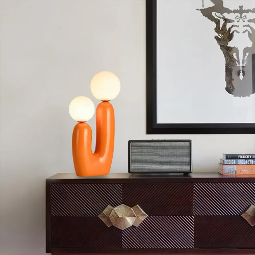 Miniatura 6 de Lámpara de mesa moderna naranja en forma de cactus con 2 luces, lámpara de seta, esfera de leche blanca de vidrio, lámparas de mesa bonitas
