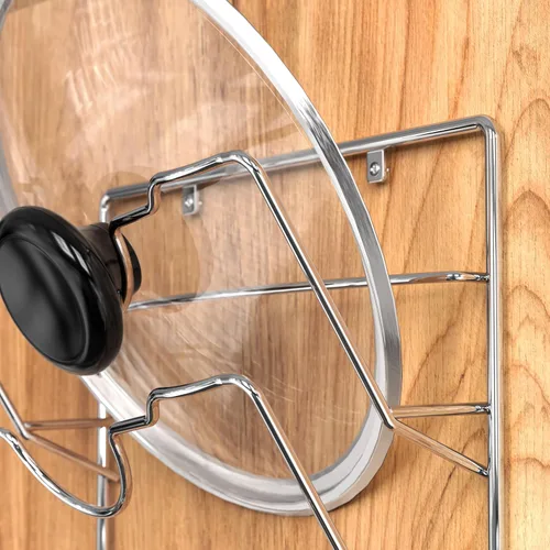Miniatura 5 de Simple Houseware Estante para Tapas de Ollas Montado en Pared o Puerta, Acabado Cromado