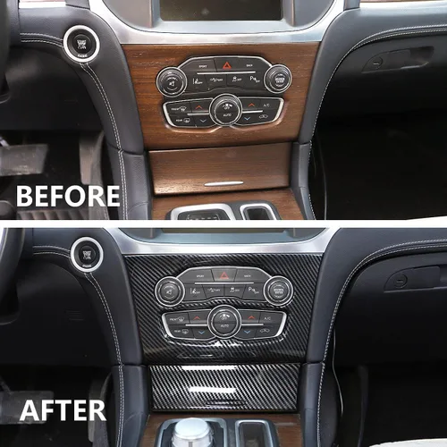 Miniatura 5 de crosselec Cubierta de panel de aire acondicionado con control central de fibra de carbono para Chrysler 300 2015-2021