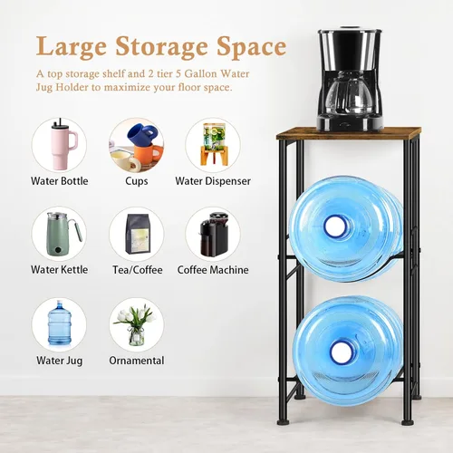 Miniatura 4 de Soporte para jarra de agua de 5 galones, dispensador de agua con estante superior, estante de almacenamiento para jarra de agua de 5 galones