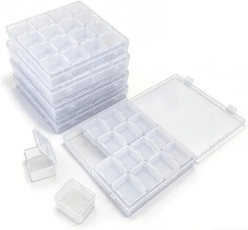 85 Pack Rectangular Mixed Sizes Clear Plastic Storage Containers Box with Hinged Lid for Beads and Other Small Craft Items (5 Pcs Outer + 80 Pcs