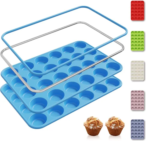 Miniatura 15 de 2 Pack 6 Tazas Molde de Silicona Mini para Magdalenas con Marco Reforzado de Metal Moldes de Silicona para Cupcakes y Pasteles Bandejas para Hornear