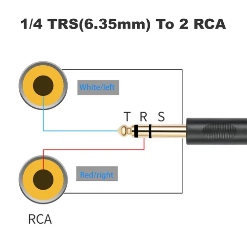Miniatura 8 de Conector estéreo TRS macho chapado en oro de 0.250 in 1/4 pulgadas a 2 RCA Phono macho Audio Y Splitter Cable, conector de cable (4.9 ft)