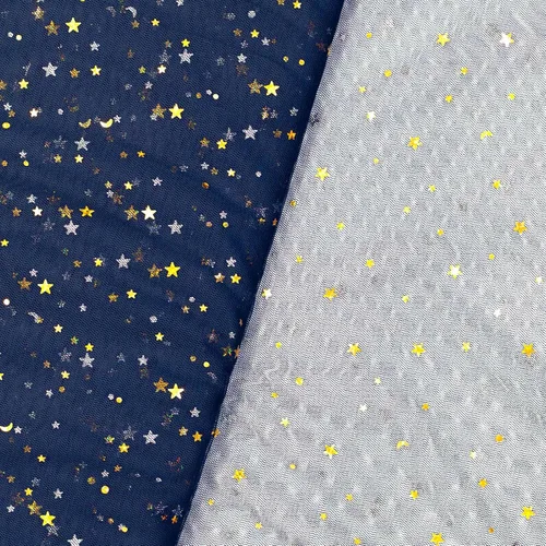 Miniatura 3 de Rollos de tela de tul azul claro con purpurina de 59 pulgadas x 3 yardas, estrella dorada y lentejuelas de tul para faldas tutú, costura, decoración