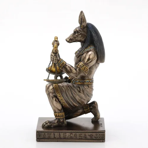 Miniatura 5 de Veronese Design 7 1/4" arrodillado Anubis Holding Escala de Verdad y Justicia Estatua de Resina Acabado Bronce Acabado en bronce fundido en frío