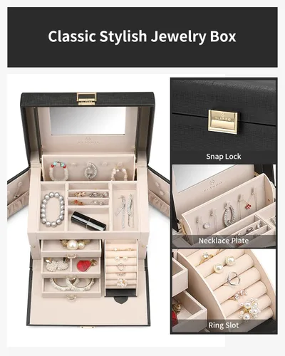 Miniatura 14 de Vlando Joyero de piel sintética, organizador mediano de joyería, regalo vintage para mujer, patrón de cruz rosa