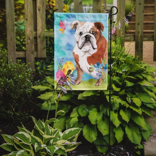 Miniatura 2 de Caroline's Treasures BB9626GF Bandera de jardín de Pascua con diseño de bulldog inglés para buzón, bandera decorativa para patio exterior, obras