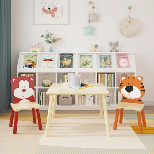 Miniatura 2 de Juego de mesa y 2 sillas para niños, juego de mesa de actividades de madera de 3 piezas, juego de mesa y silla para niños y niñas, guardería, hogar