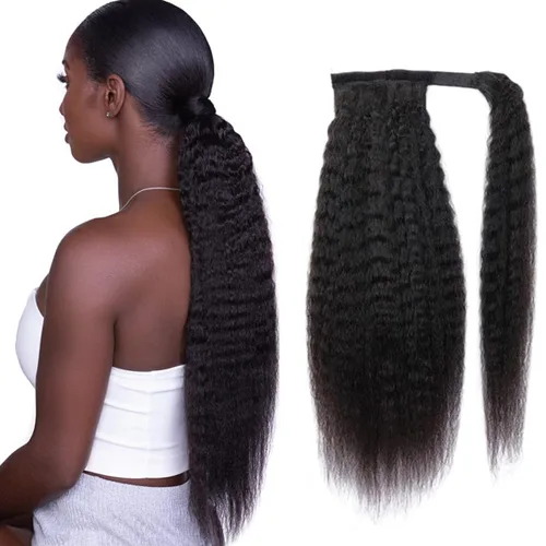 Miniatura 22 de Extensiones de pelo rizado con cordón para cola de caballo, extensiones de cabello humano para mujer con dos clips 1B# 120g/set (71cm)