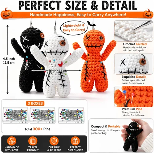 Miniatura 2 de Poen 3 muñecas vudú de terror con 30 pines de calavera, decoración de relleno de Navidad, divertidos adornos inspiradores positivos, regalos