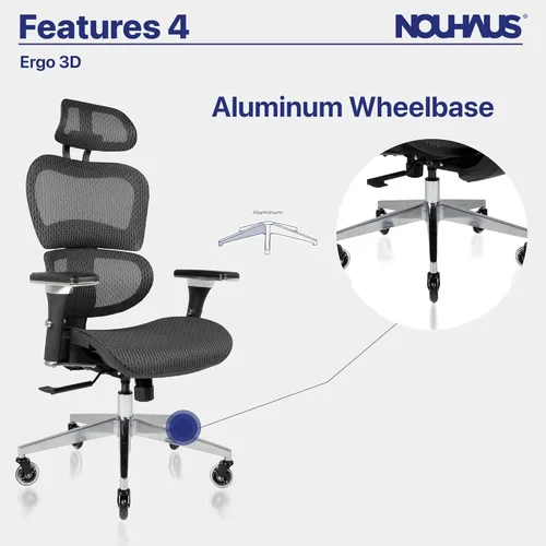 Miniatura 10 de Nouhaus Ergo3D - Silla ergonómica de oficina con soporte lumbar de malla con reposabrazos ajustable 4D, reposacabezas y ruedas ajustables, respaldo
