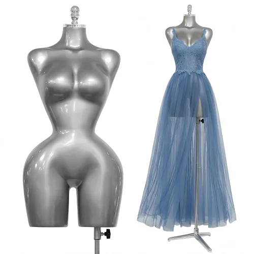 Miniatura 8 de Torso de maniquí femenino plateado, 61.4 a 86.6 pulgadas de altura ajustable con base de soporte de metal, adecuado para exhibición de ropa y joyas