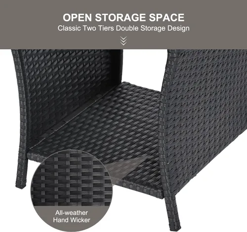 Miniatura 6 de Outdoor Patio Side Table Small Black Wicker Rattan End Table for Outside Storage Coffee Table with Poly Lumber Table Top for Garden Lawn Pool Porch