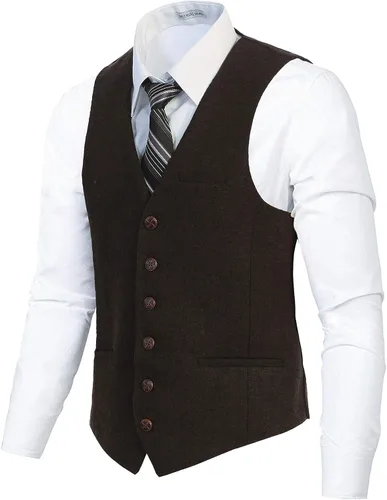 Miniatura 10 de Gioberti Chaleco de tweed formal de 6 botones para hombres