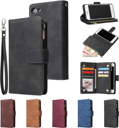 Miniatura 8 de UEEBAI - Cartera clásica de cuero sintético con cierre magnético, funda de iPhone con cierre