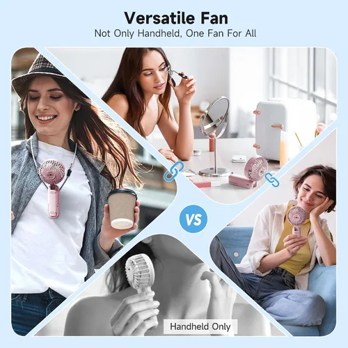 Miniatura 4 de AMACOOL Ventilador portátil de mano con motor dual, 12 aspas, potente ventilador de mano de 4 velocidades, plegable, ventilador de enfriamiento Rosa