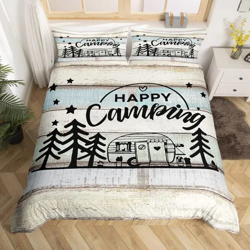 jejeloiu Funda de edredón para decoración de campista, juego de ropa de cama de campamento feliz para niños, niñas, adolescentes, decoración de