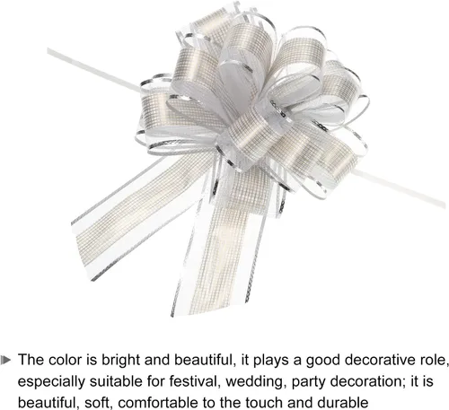 Miniatura 4 de MECCANIXITY 10 lazos grandes de organza de 7 pulgadas para envolver regalos, cintas plateadas para cestas de boda, regalos de fiesta de Navidad
