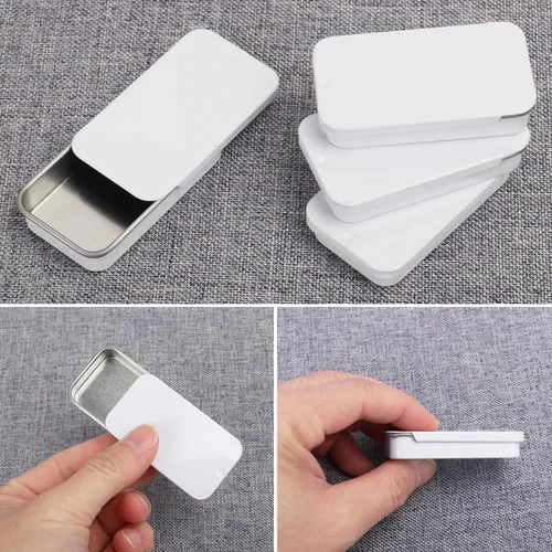 Miniatura 3 de GENHAKON 50 recipientes de lata de 2.36 x 1.3 x 0.43 pulgadas, caja de lata rectangular de metal con tapa deslizante para artículos pequeños, como