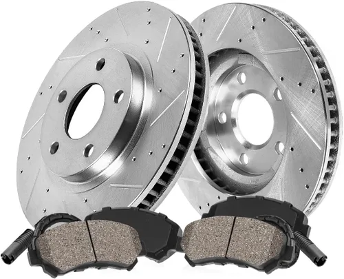 Callahan BRAKE PARTS Rotores de disco de freno ranurados y pastillas de freno de cerámica + kit de freno de hardware para Mercedes Benz GLK250 GLK350