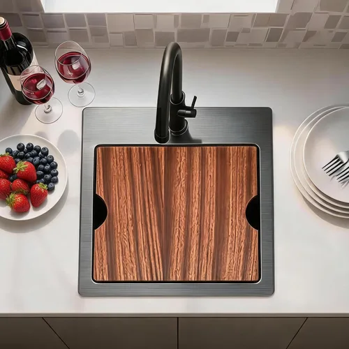 Miniatura 2 de Fregadero de Barra Negro Empotrable de 15x15 Pulgadas - Fregadero de Cocina Cuadrado Pequeño de Acero Inoxidable de Montaje Superior para Estación