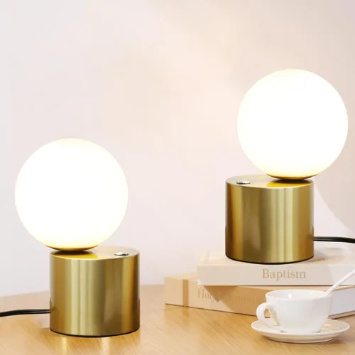 Juego de 2 lámparas de mesa regulables de globo dorado, lámparas de mesita de noche lámpara de escritorio moderna de mediados de siglo con pantalla