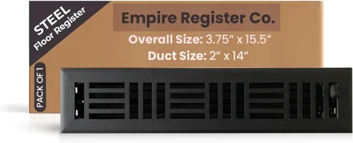 Miniatura 23 de Empire Register Co, Registro de piso de acero - 2x10 pulgadas, diseño Art Nouveau, acabado negro texturizado, rejillas de ventilación de piso
