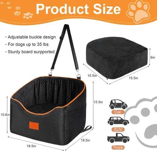 Miniatura 2 de XIEEAOZEE Asiento de automóvil para perros pequeños, asiento elevado de espuma viscoelástica para perros de hasta 35 libras, asiento elevado