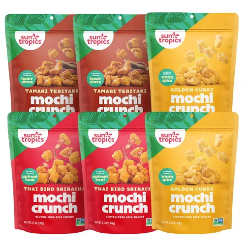 Miniatura 19 de Sun Tropics Mochi Snack Bites, sabor a curry dorado, 3.5 onzas (paquete de 6) Bocaditos crujientes de Mochi crujientes, pepitas de arroz