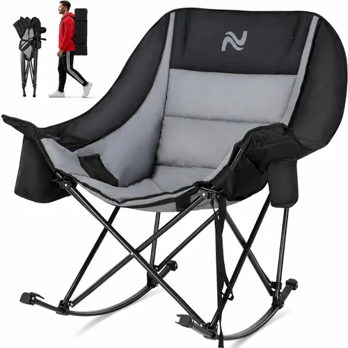 Miniatura 10 de LILYPELLE Silla mecedora de gran tamaño para adultos, silla de césped plegable totalmente acolchada para exteriores con bolsa enfriadora y bolsillo