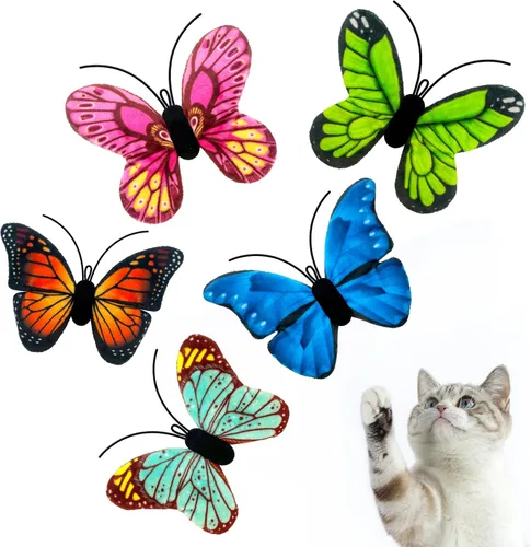 Juguetes de hierba gatera para gatos de interior, paquete de 5 juguetes de hierba gatera de mariposa con arrugado, juguetes para gatos de interior y