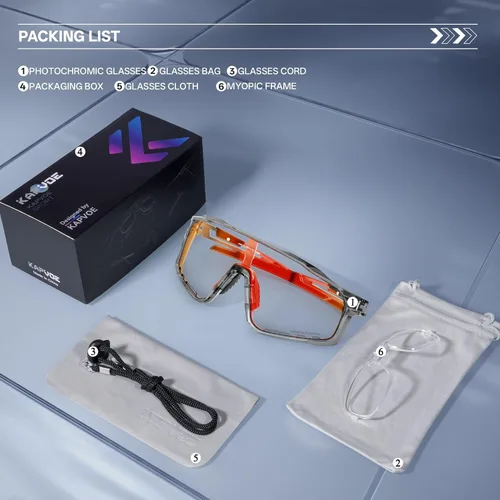 Miniatura 5 de KAPVOE Gafas de ciclismo fotocromáticas para hombres y mujeres, gafas de sol deportivas, marco de decoloración HD, gafas de bicicleta K76 Gris Negro