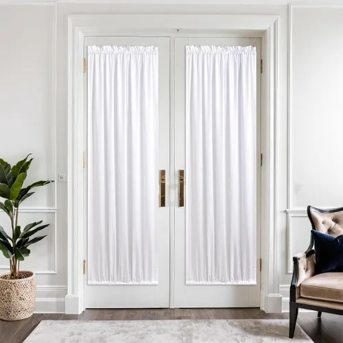 Miniatura 143 de KOUFALL Juego de 2 cortinas de puerta francesa, cortinas de lino para puerta/ventana, cortina transparente boho para cristal lateral delantero
