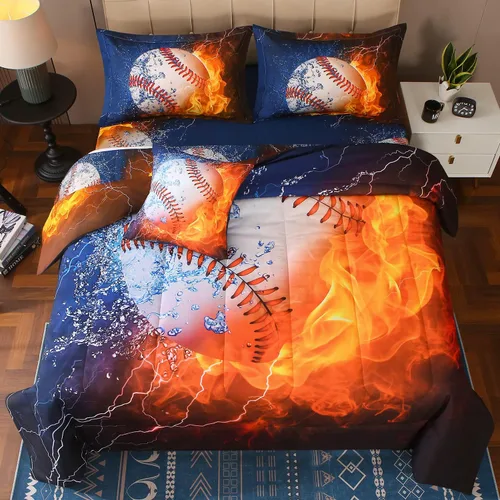 Miniatura 11 de JQinHome Juego de edredón deportivo para niños tamaño individual, cama de 6 piezas en una bolsa para niños y adolescentes, ropa de cama