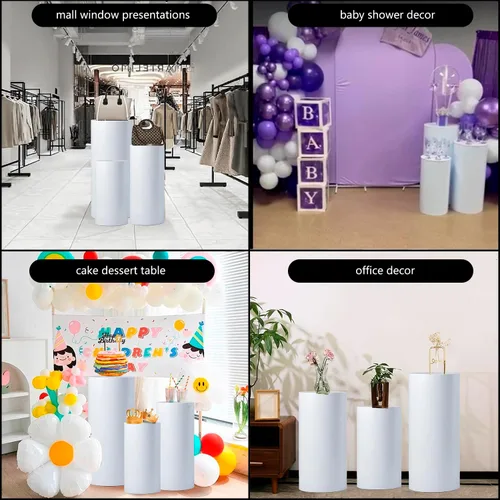 Miniatura 2 de Juego de 3 mesas cilíndricas de metal para fiestas, juego de 3 mesas cilíndricas decorativas para fiestas, pedestales de exhibición, pilares