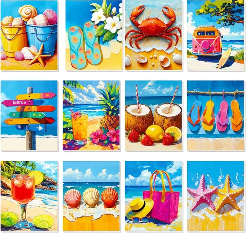 Miniatura 18 de Sherr 12 lienzos predibujados para pintar animales, lienzos preimpresos para pintar para principiantes, estudiantes, suministros de pintura