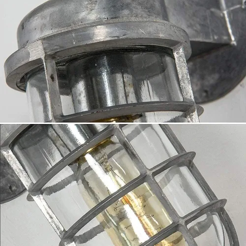 Miniatura 2 de WJJHERRH Retro Metal Cage Light Creative Wrought Iron Explosion-Proof Glass Wall Lamp Industrial Style Nautical for Bar Bedroom Illumination(Black)