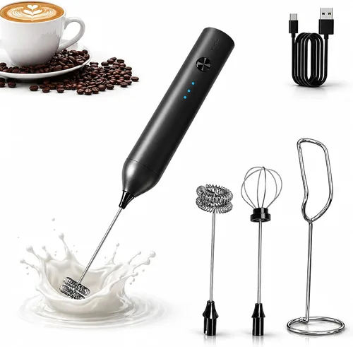 Miniatura 10 de Espumador de leche recargable de mano, espumador de café eléctrico, espumador de mano portátil mezclador de bebidas para café, latte, capuchino