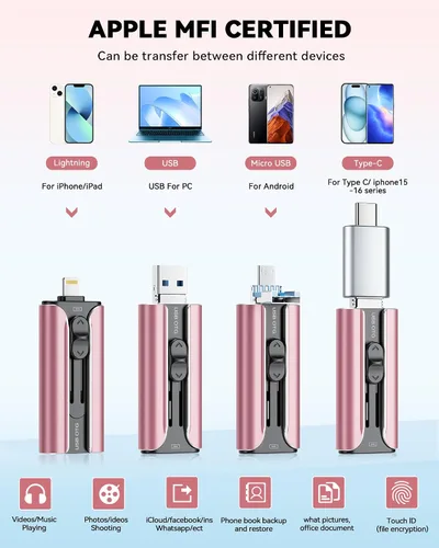 Miniatura 2 de Memoria USB de 256GB con Certificación MFi para iPhone, Memoria USB, Unidades USB, Memoria USB de Alta Velocidad para iPhone para Fotos Videos