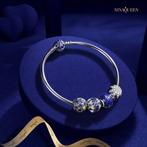 Miniatura 3 de NinaQueen "Starry Night" cuenta de plata esterlina 925 estrellas azules, aleación, CSG05316BB