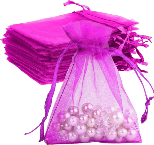 Miniatura 36 de Bolsas de organza, bolsa de organza transparente, 50 unidades, pequeñas bolsas de organza con cordón de 3 x 4 pulgadas, bolsas de regalo de joyería