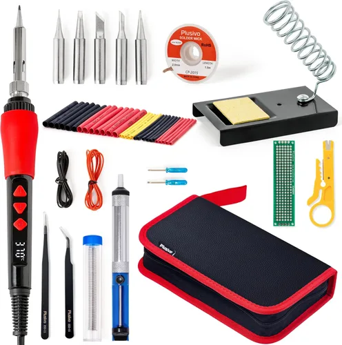 Miniatura 2 de Kit de soldador, bolígrafo de soldadura digital con pantalla LED de 60 W, 5 puntas reemplazables, calentamiento rápido 21 en 1 con cable