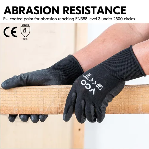 Miniatura 2 de Vgo... 15 pares de guantes de trabajo de seguridad, guantes de jardinería, revestimiento de poliuretano, guantes de inmersión, sin látex