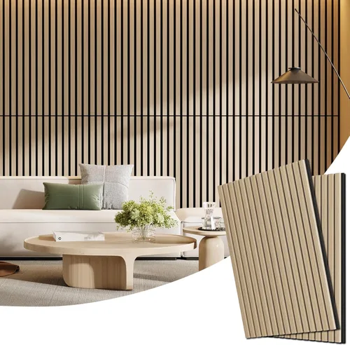 Miniatura 23 de Paquete de 4 paneles de madera para pared, 94.4 x 12.8 pulgadas, paneles de pared de listones de madera acústica para decoración de interiores
