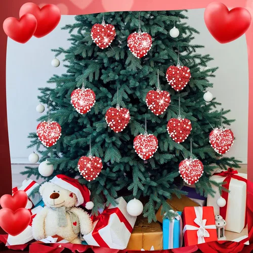 Miniatura 2 de Halloscume 12 adornos de corazón para el día de San Valentín con lentejuelas con purpurina en forma de corazón, decoración colgante de espuma