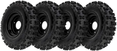 Paquete de 4 neumáticos 4.10-6 sin cámara con llantas de 6 pulgadas para Go Kart, ATV, Quad, Mini Bike, Scooter, Drift Trike, Cortacésped, Tractor